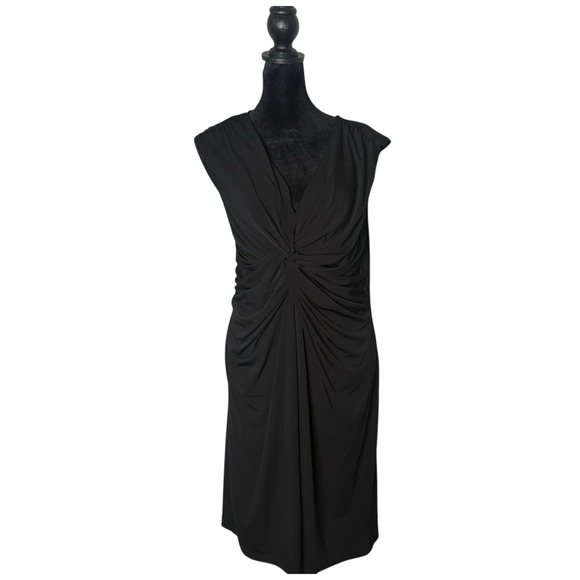 Chico's 2‎ Black Ruched Short Dress Womens L Stretch Sleeveless Twist Front - Picture 1 of 8